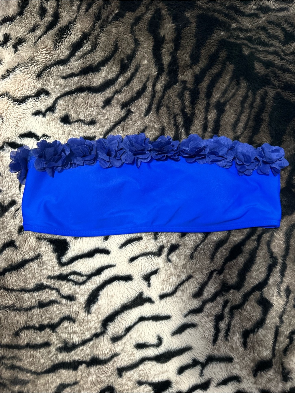 SHEIN Royal Blue Floral Bandeau Bikini Top